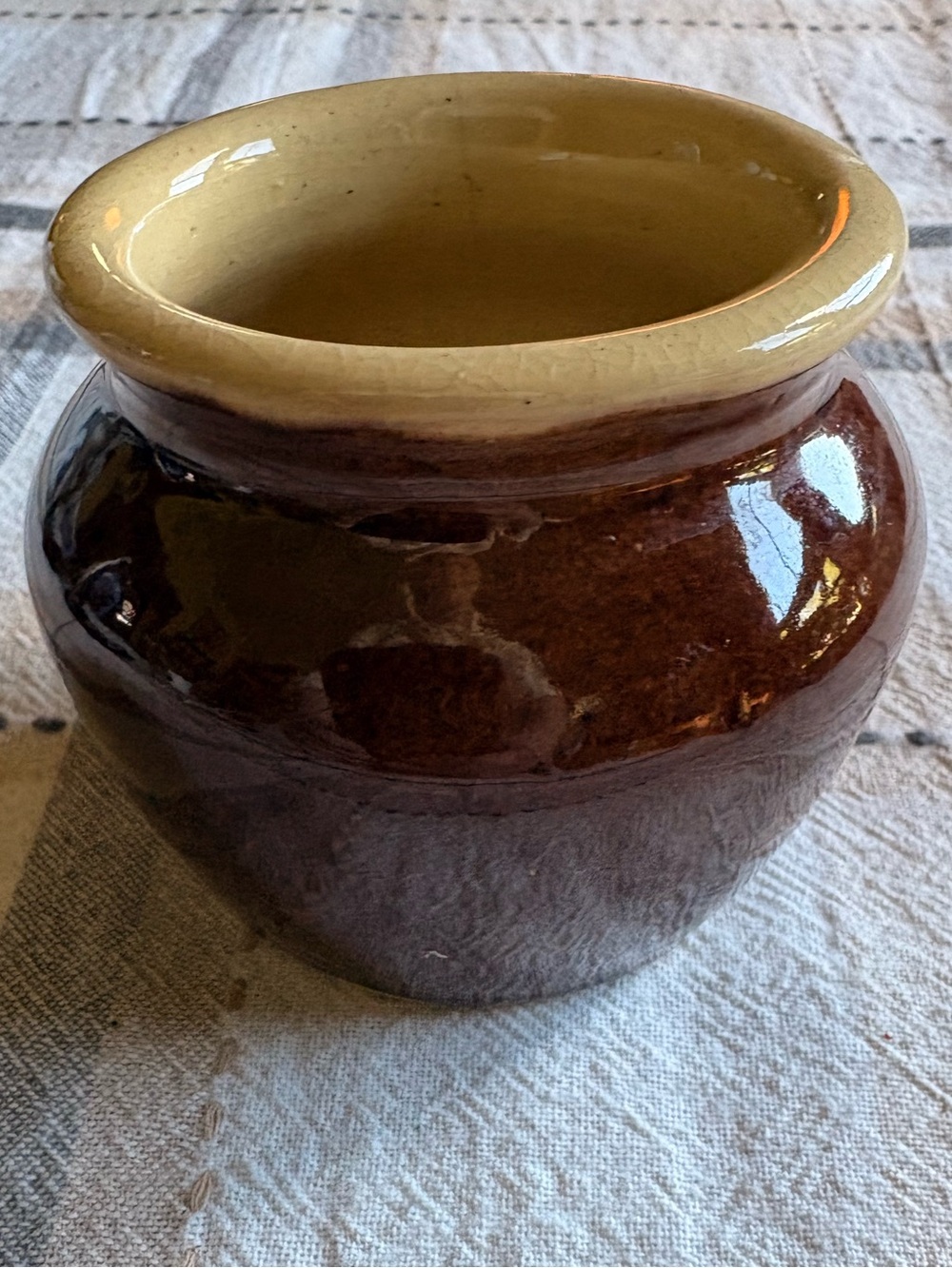 Small Vintage Heinz 57 Crock Mustard Condiment Pot Glazed Brown Cream Pottery